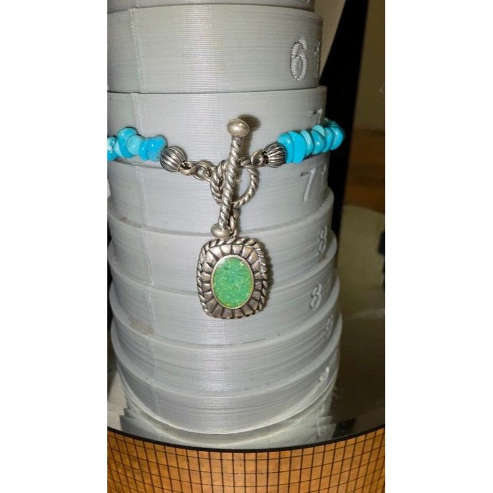 Carolyn Pollack Relios 925 Sterling  Turquoise Nugget & Mosaic Inlay Bracelet